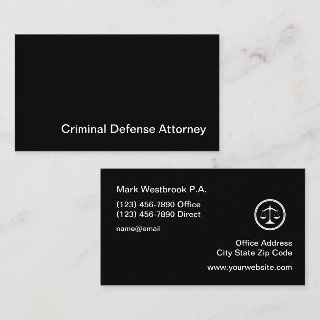 Criminal Defense Attorney Minimalist Business Card (Front/Back)