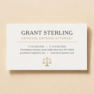 Criminal Defense Attorney Neutral Beige Gold Business Card