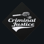Criminal Justice Degree Black White Graduation Cap<br><div class="desc">Modern typography includes a swoosh element. Criminal Justice features a magnify glass and a fingerprint. Background color can be changed to color of your choice.  Criminal Justice graduation cap topper will help you stand out in the crowd. Black and white design. Vintage graphics.</div>