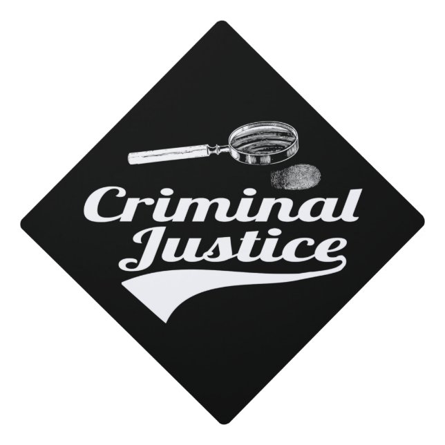 Criminal Justice Degree Black White Graduation Cap (Front)