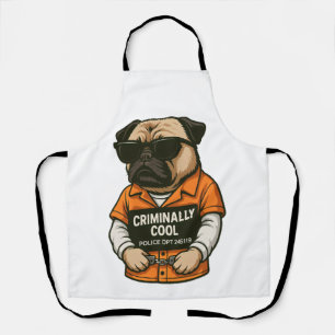 Criminally Cool Pug � Funny Mugshot Dog Design Apron