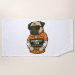 Criminally Cool Pug – Funny Mugshot Dog Design Beach Towel<br><div class="desc">Criminally Cool Pug – Funny Mugshot Dog Design</div>