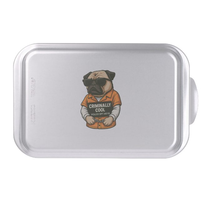 Criminally Cool Pug � Funny Mugshot Dog Design Cake Pan (Front)