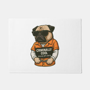 Criminally Cool Pug � Funny Mugshot Dog Design Doormat