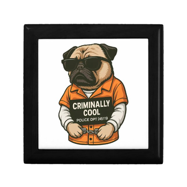 Criminally Cool Pug – Funny Mugshot Dog Design Gift Box (Front)