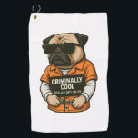 Criminally Cool Pug – Funny Mugshot Dog Design Golf Towel<br><div class="desc">Criminally Cool Pug – Funny Mugshot Dog Design</div>