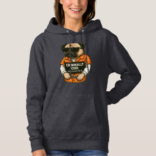 Criminally Cool Pug � Funny Mugshot Dog Design Hoodie