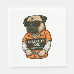 Criminally Cool Pug � Funny Mugshot Dog Design Napkins