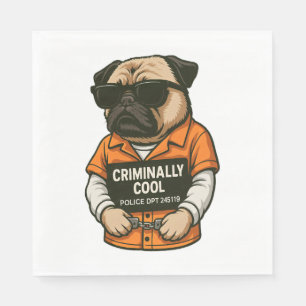 Criminally Cool Pug – Funny Mugshot Dog Design Napkins