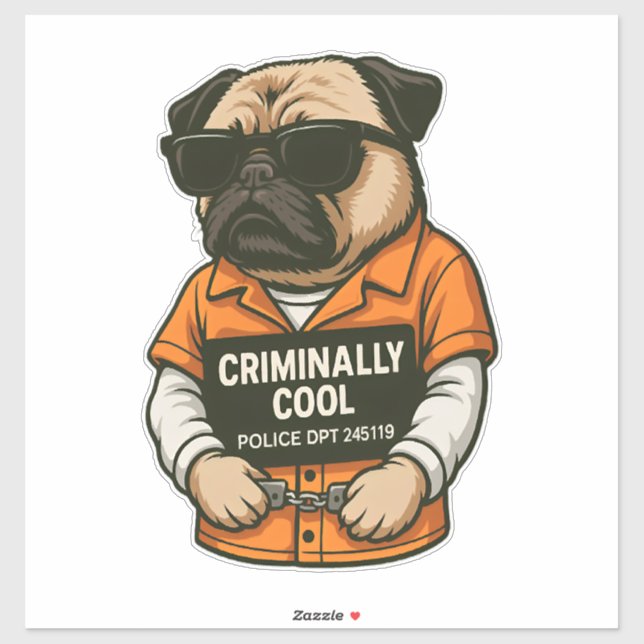 Criminally Cool Pug � Funny Mugshot Dog Design Sticker (Sheet)