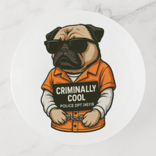 Criminally Cool Pug � Funny Mugshot Dog Design Trinket Tray
