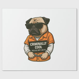Criminally Cool Pug � Funny Mugshot Dog Design Wrapping Paper