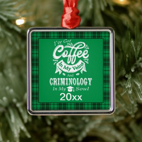 Criminology College Student Green Plaid Xmas Metal Ornament