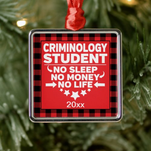 Criminology College Student Red Plaid Xmas Metal Ornament