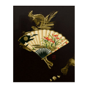 Crimped Oriental Fan with Floral Design Acrylic Print