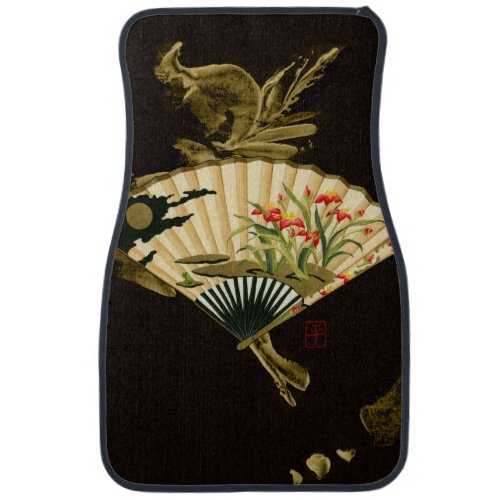 Crimped Oriental Fan with Floral Design Car Mat