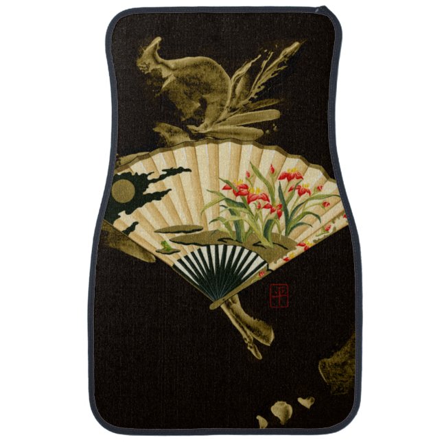 Crimped Oriental Fan with Floral Design Car Mat (Front)