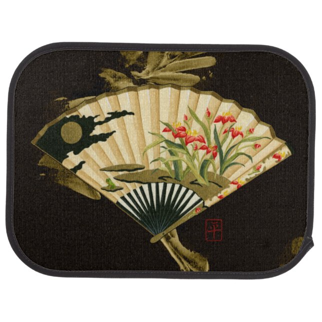 Crimped Oriental Fan with Floral Design Car Mat (Rear)