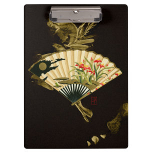 Crimped Oriental Fan with Floral Design Clipboard