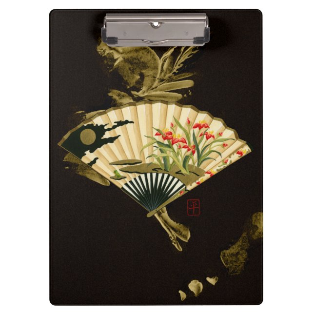 Crimped Oriental Fan with Floral Design Clipboard (Front)