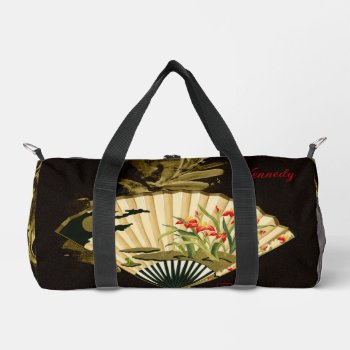 Crimped Oriental Fan With Floral Design Duffle Bag by worldartgroup at Zazzle