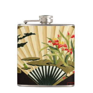 Crimped Oriental Fan with Floral Design Flask