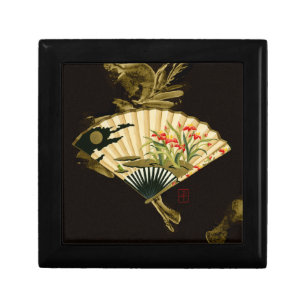 Crimped Oriental Fan with Floral Design Gift Box