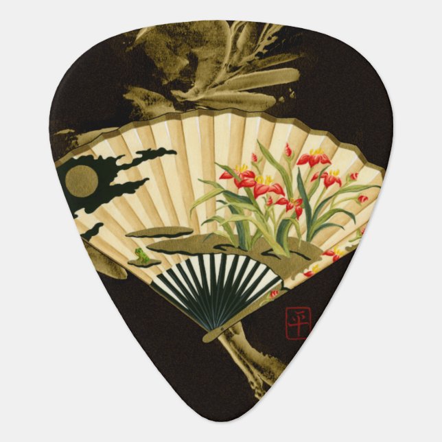 Crimped Oriental Fan with Floral Design Guitar Pick (Front)