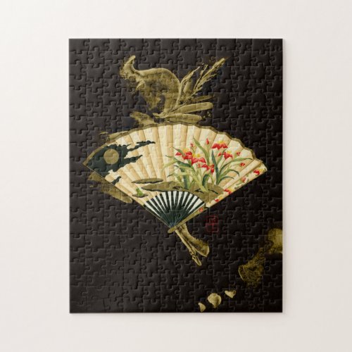 Crimped Oriental Fan with Floral Design Jigsaw Puzzle