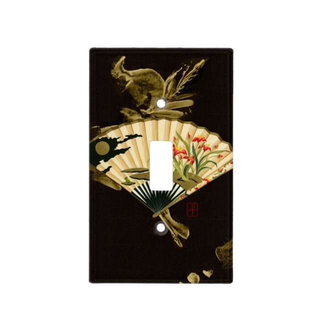 Crimped Oriental Fan with Floral Design Light Switch Cover (Front)