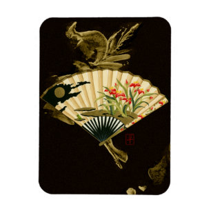 Crimped Oriental Fan with Floral Design Magnet
