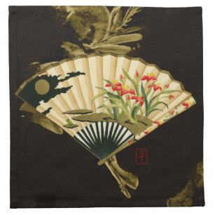 Crimped Oriental Fan with Floral Design Napkin