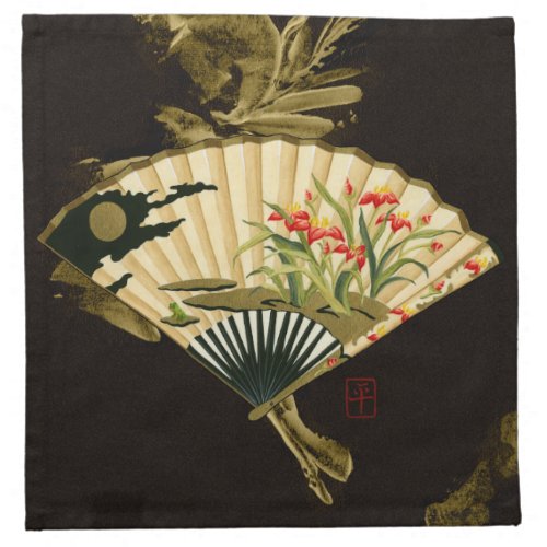 Crimped Oriental Fan with Floral Design Napkin