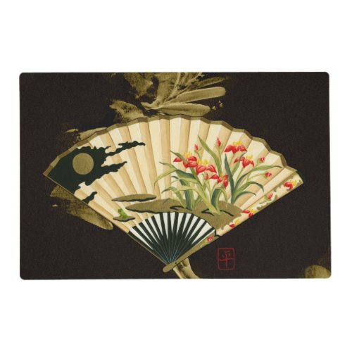 Crimped Oriental Fan with Floral Design Placemat