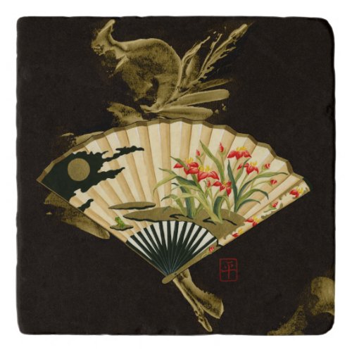 Crimped Oriental Fan with Floral Design Trivet