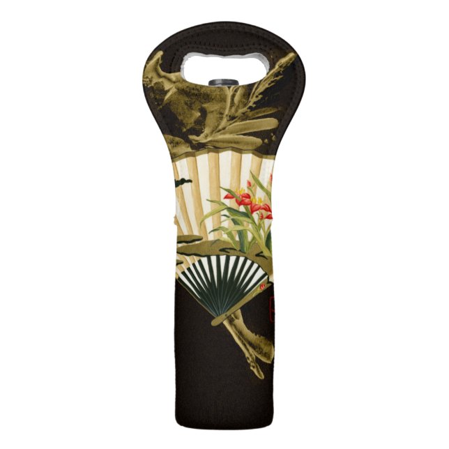Crimped Oriental Fan with Floral Design Wine Bag (Back)