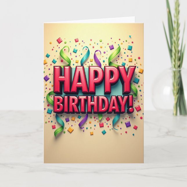 Crimson 3D Birthday Card (Front)