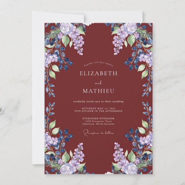 Crimson Amethyst Vine Wedding Invitation (Front)