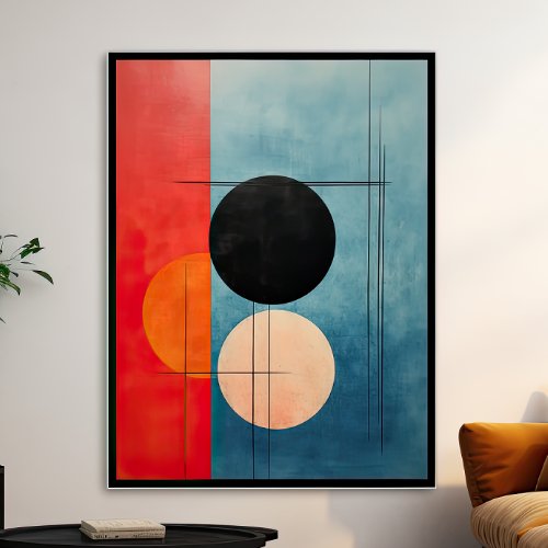 Crimson and Azure Abstract Geometric Minimalist Poster