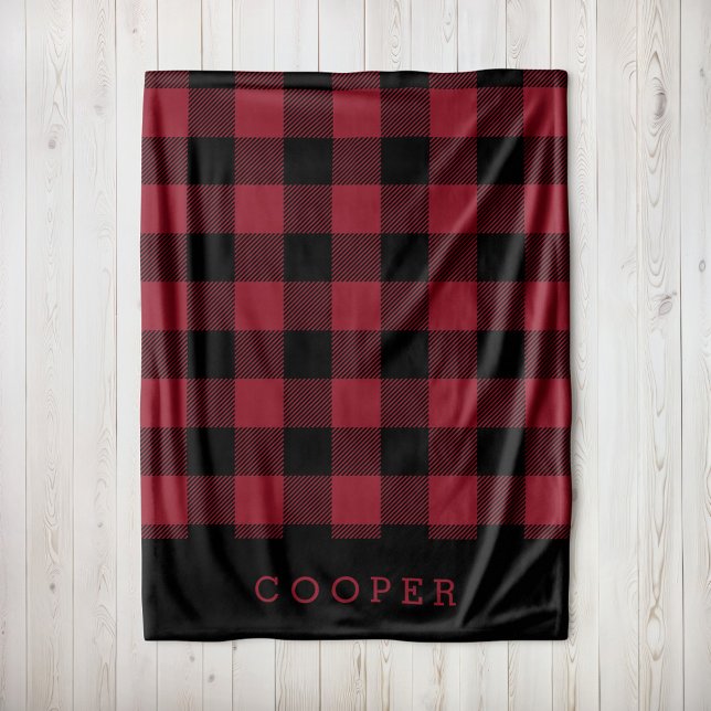 Crimson and Black Buffalo Check Monogram Fleece Blanket (Creator Uploaded)