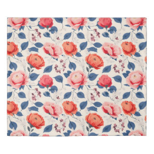 Crimson and Coral Flower Duvet Cover