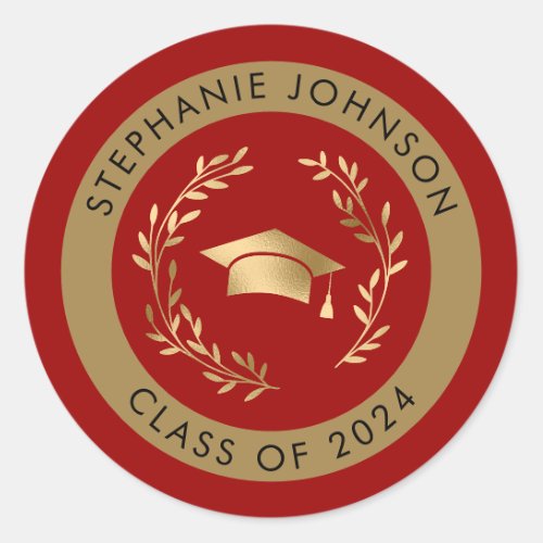 Crimson and Gold Class of 2024 Graduation Classic Round Sticker