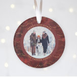 Crimson and Gold Fairy Lights | Two Family Photos Ornament<br><div class="desc">This modern Christmas ornament features a rich,  crimson red background with elegant faux gold fairy lights,  and two of your favorite personal photos. Add your family name in gold colored text.</div>