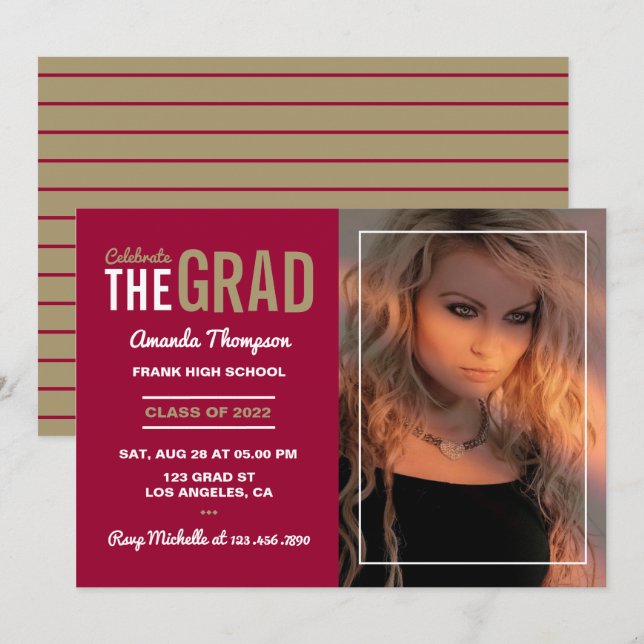 Crimson and Gold Graduation Party Invitation (Front/Back)