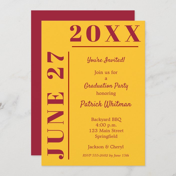 Crimson and Gold Graduation Party Invitations