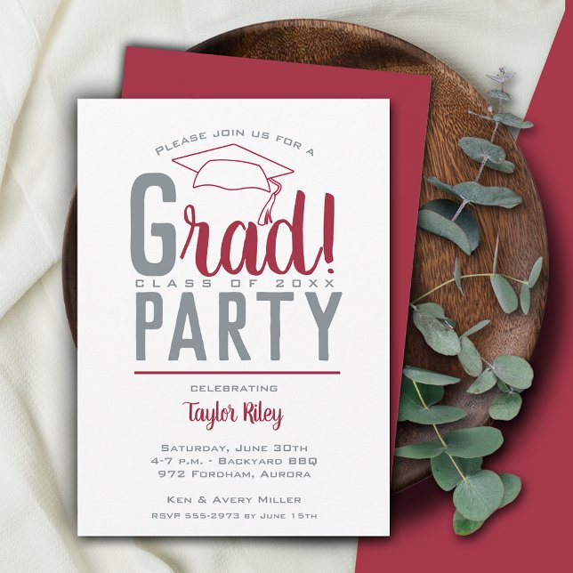 Crimson and Gray Graduation Party Invitation (Creator Uploaded)
