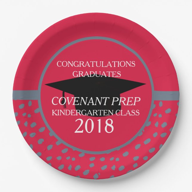 Crimson and Gray Kindergarten Graduation Party Paper Plates (Front)