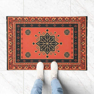 Crimson and Obsidian Geometric Tribal Star Doormat