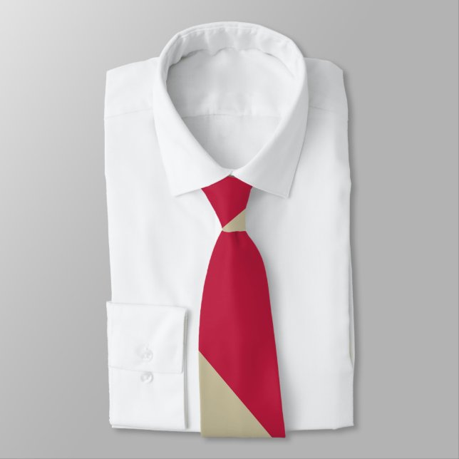 Crimson and Pale Gold Broad University Stripe Neck Tie (Tied)