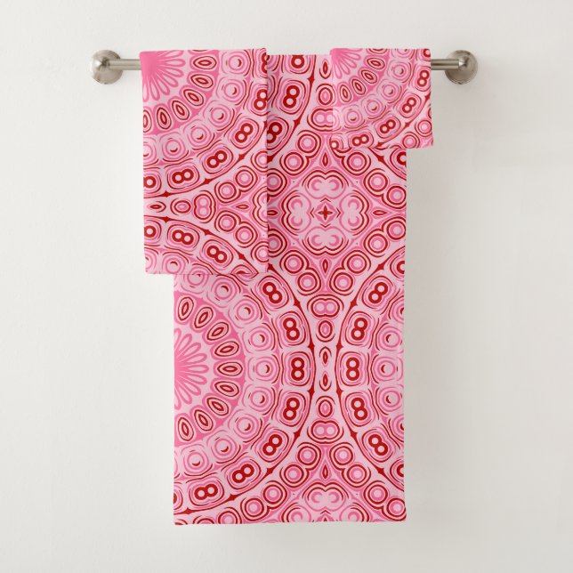 Crimson and Pink Mandala Pattern Bath Towel Set (Insitu)